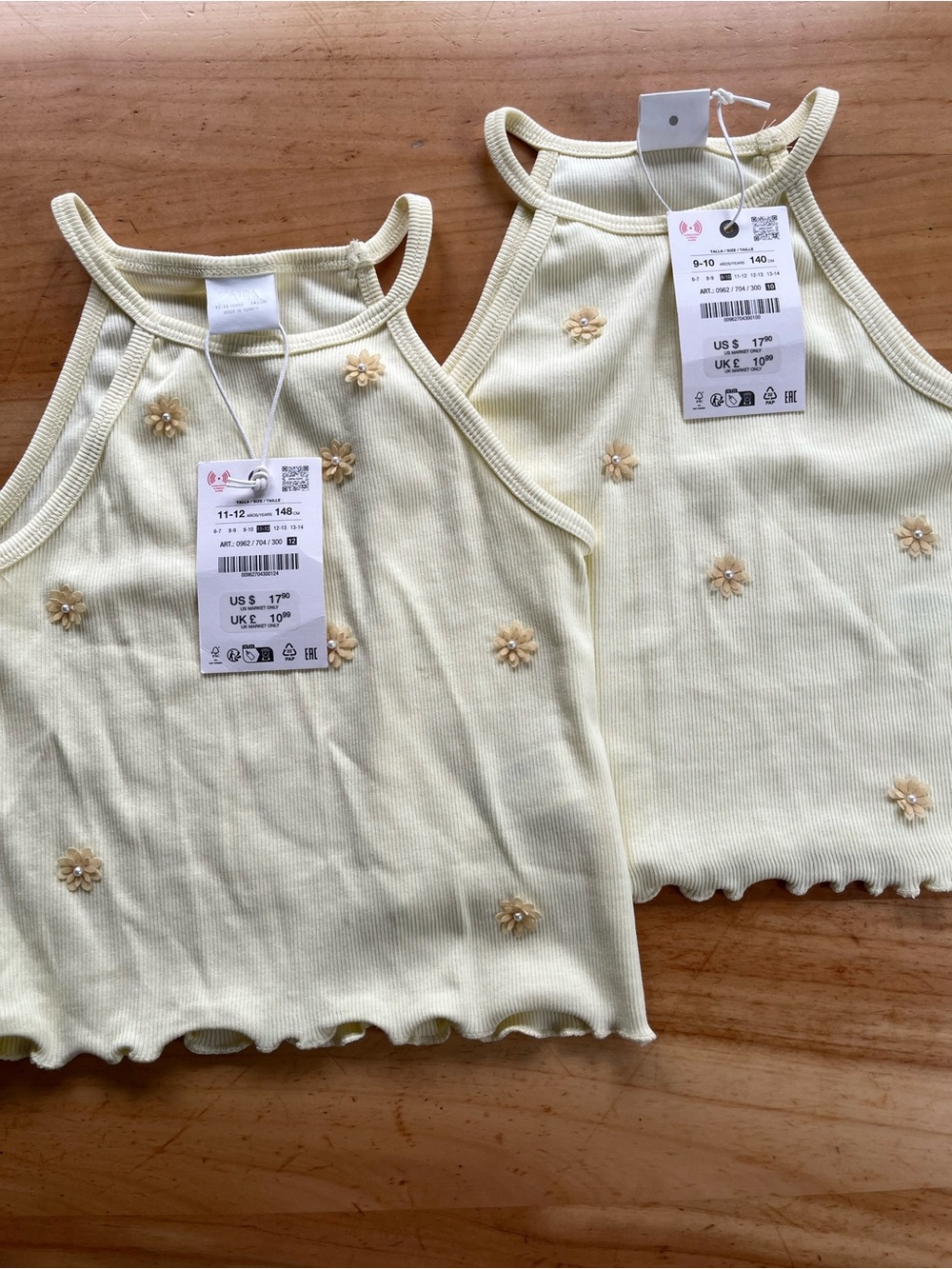 Set of 2 Kids Floral Ribbed Tank Top - Pale Yellow